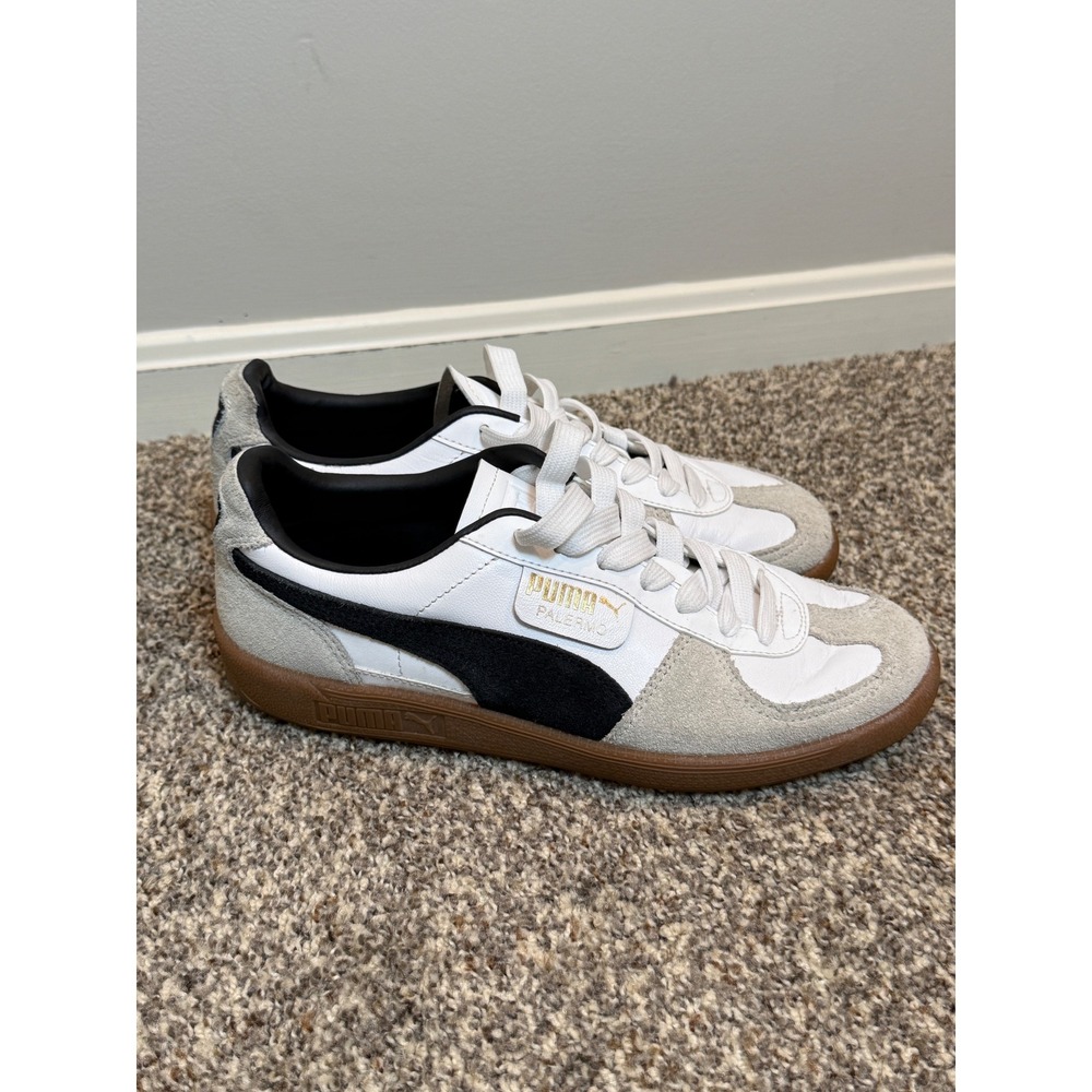Puma Palermo Sneakers Shoes White Black Gum Sole Lace Up Mens 8 Casual Retro